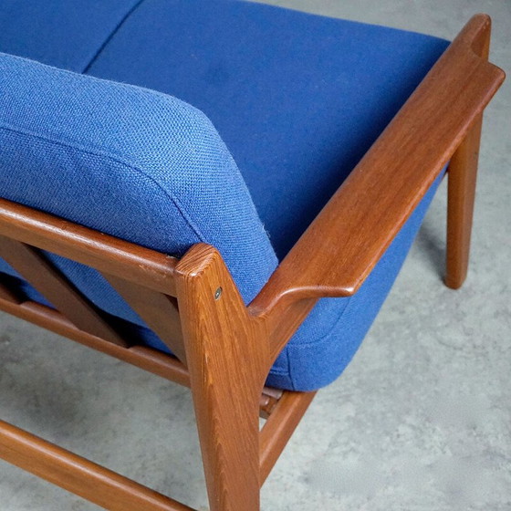 Image 1 of Vintage Scandinavian sofa in teak and blue fabric by A.W. Iversen for Komfort, Denmark 1960