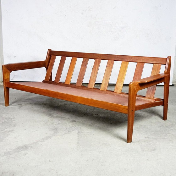 Image 1 of Vintage Scandinavian sofa in teak and blue fabric by A.W. Iversen for Komfort, Denmark 1960