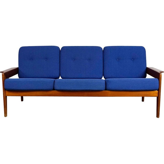 Image 1 of Vintage Scandinavian sofa in teak and blue fabric by A.W. Iversen for Komfort, Denmark 1960