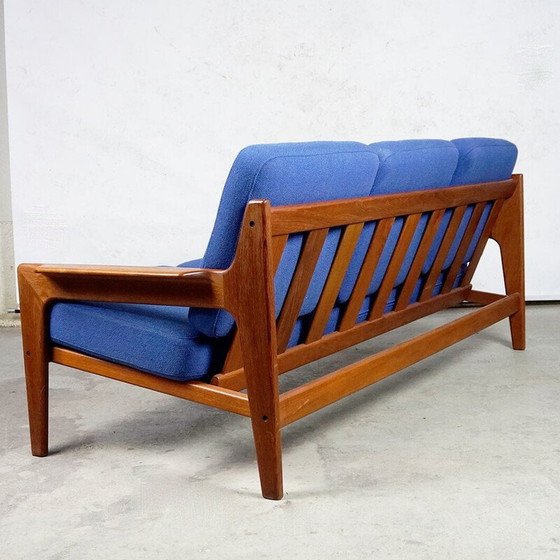Image 1 of Vintage Scandinavian sofa in teak and blue fabric by A.W. Iversen for Komfort, Denmark 1960
