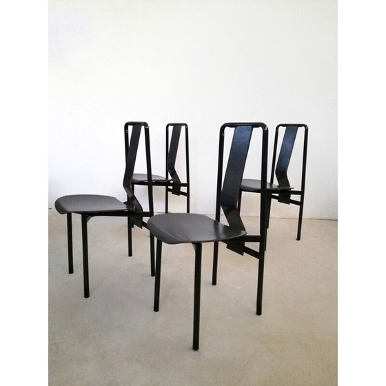 Image 1 of Set of 4 vintage Italian leather Irma chairs by Achille Castiglioni for Zanotta