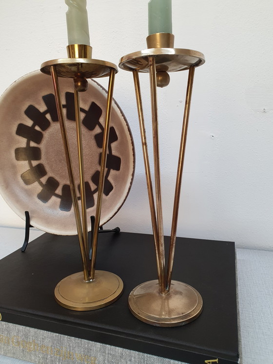 Image 1 of Set Brass Candlestick/Candle Holder 1960s.