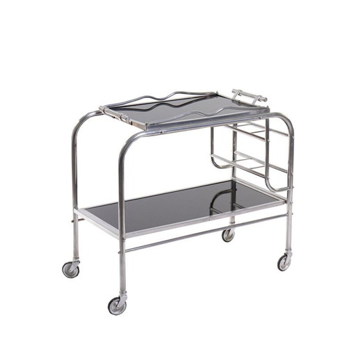 Vintage art deco aluminum and mirrored glass bar cart, 1930