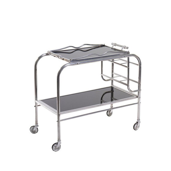 Image 1 of Vintage art deco aluminum and mirrored glass bar cart, 1930
