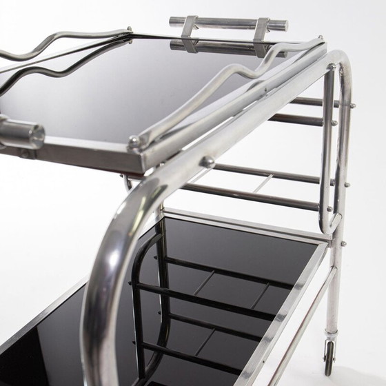 Image 1 of Vintage art deco aluminum and mirrored glass bar cart, 1930