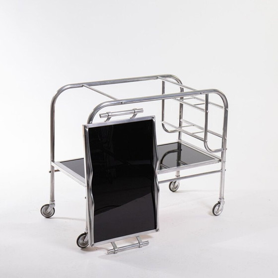 Image 1 of Vintage art deco aluminum and mirrored glass bar cart, 1930
