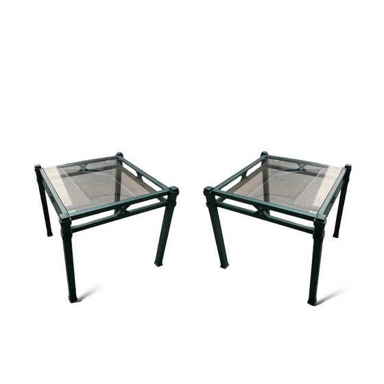 Image 1 of Pair of vintage glass and iron side tables by Pierre Vandel