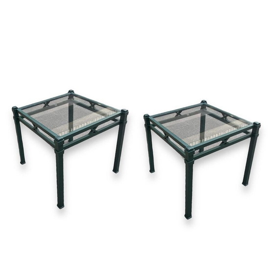 Image 1 of Pair of vintage glass and iron side tables by Pierre Vandel