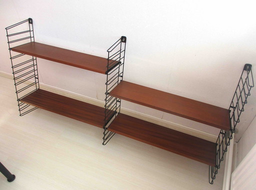 Tomado Wall Book Rack With Three Uprights And Four Teak Shelves