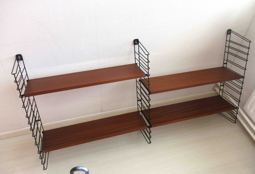 Tomado Wall Book Rack With Three Uprights And Four Teak Shelves