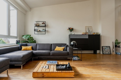 Gray Armchair Corner Sofa With Footstool