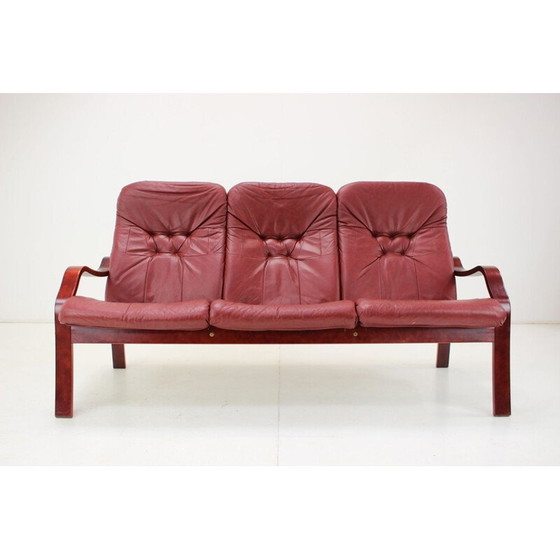 Image 1 of Vintage three-seater leather sofa by Ton, Czechoslovakia 1980