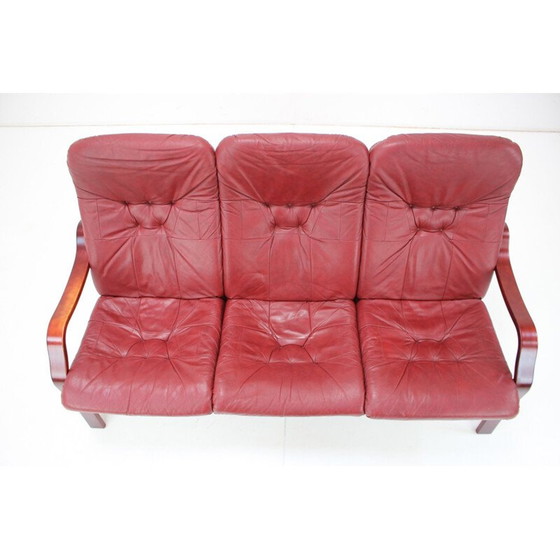 Image 1 of Vintage three-seater leather sofa by Ton, Czechoslovakia 1980