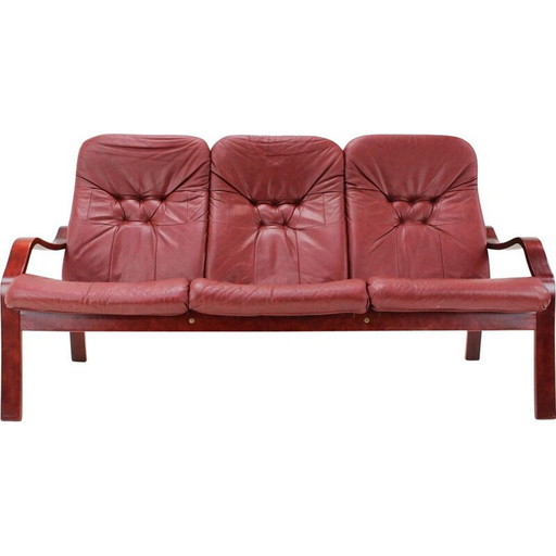 Vintage three-seater leather sofa by Ton, Czechoslovakia 1980