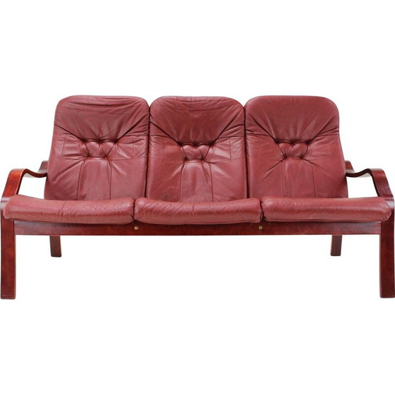 Image 1 of Vintage three-seater leather sofa by Ton, Czechoslovakia 1980