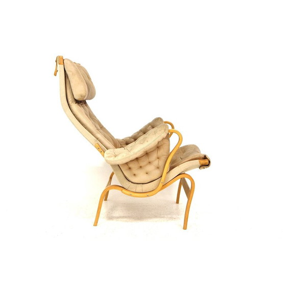 Image 1 of Vintage armchair "Pernilla" in cognac leather and oakwood by Bruno Mathsson for Karl Mathsson, Sweden 1960s
