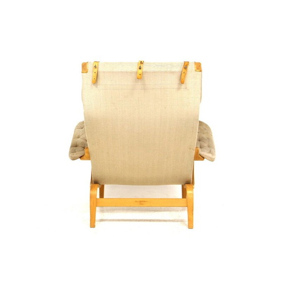 Image 1 of Vintage armchair "Pernilla" in cognac leather and oakwood by Bruno Mathsson for Karl Mathsson, Sweden 1960s