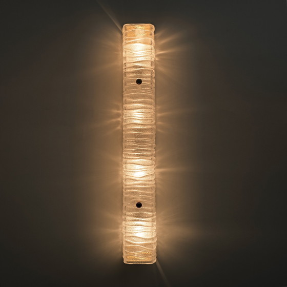 Image 1 of Pair Of Art Decò Style Brass And Textured Murano Glass Sconces