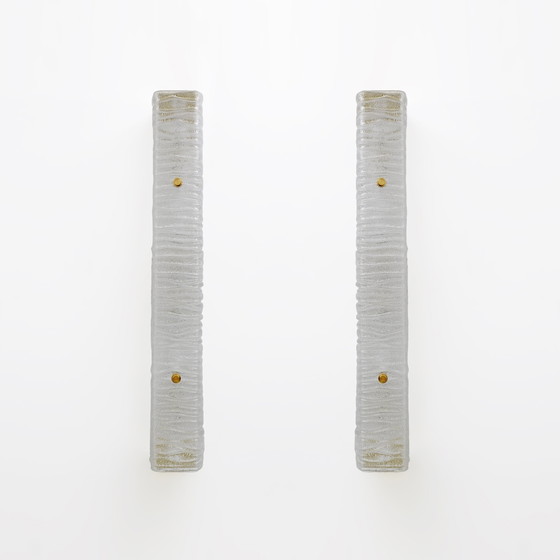 Image 1 of Pair Of Art Decò Style Brass And Textured Murano Glass Sconces