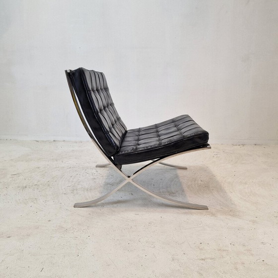 Image 1 of Vintage Barcelona armchair with stainless steel and black leather ottoman by Mies Van der Rohe for Knoll, 1970