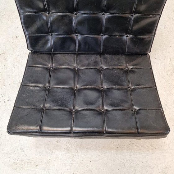 Image 1 of Vintage Barcelona armchair with stainless steel and black leather ottoman by Mies Van der Rohe for Knoll, 1970
