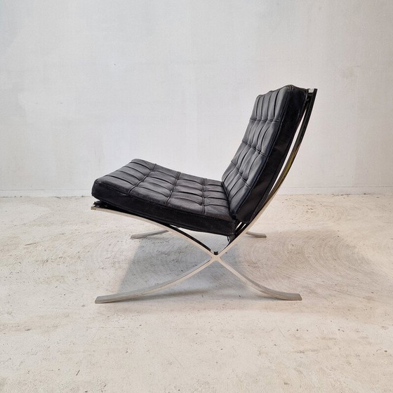 Image 1 of Vintage Barcelona armchair with stainless steel and black leather ottoman by Mies Van der Rohe for Knoll, 1970