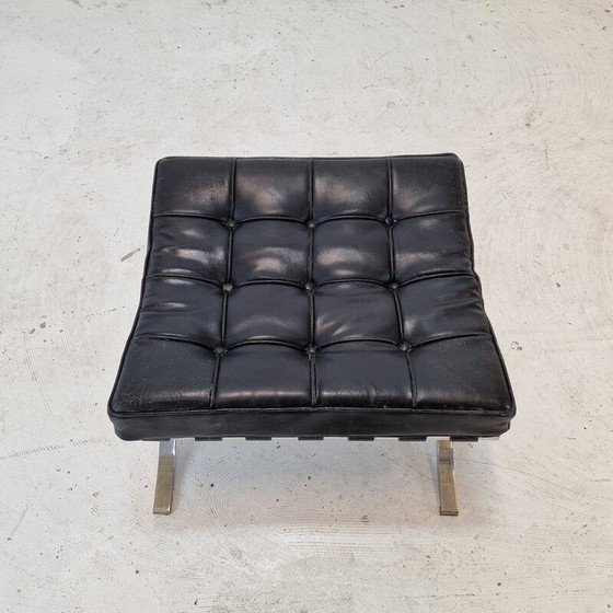 Image 1 of Vintage Barcelona armchair with stainless steel and black leather ottoman by Mies Van der Rohe for Knoll, 1970