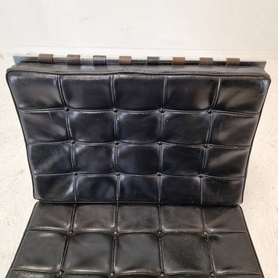 Image 1 of Vintage Barcelona armchair with stainless steel and black leather ottoman by Mies Van der Rohe for Knoll, 1970