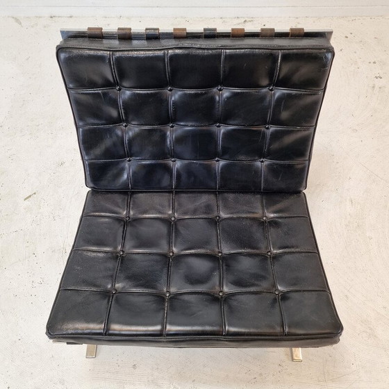 Image 1 of Vintage Barcelona armchair with stainless steel and black leather ottoman by Mies Van der Rohe for Knoll, 1970