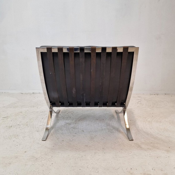 Image 1 of Vintage Barcelona armchair with stainless steel and black leather ottoman by Mies Van der Rohe for Knoll, 1970