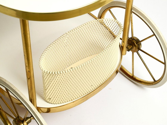 Image 1 of Rare Beautiful Mid Century Brass And Solid Wood Serving Trolley Or Bar Cart By Vereinigte Werkstätten 