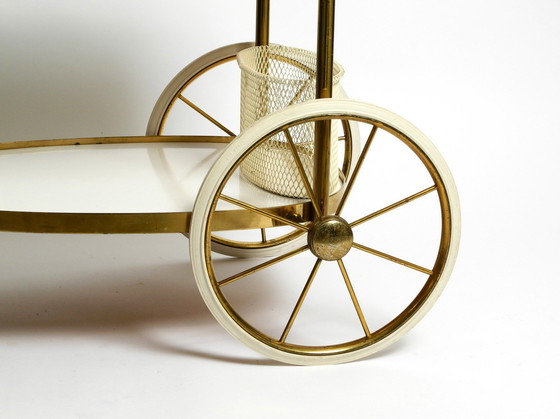 Image 1 of Rare Beautiful Mid Century Brass And Solid Wood Serving Trolley Or Bar Cart By Vereinigte Werkstätten 