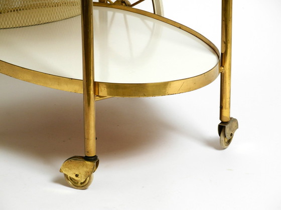 Image 1 of Rare Beautiful Mid Century Brass And Solid Wood Serving Trolley Or Bar Cart By Vereinigte Werkstätten 