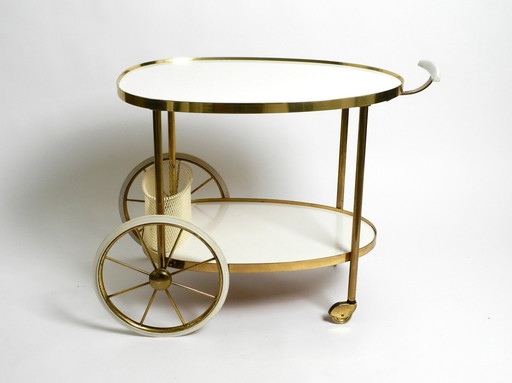 Rare Beautiful Mid Century Brass And Solid Wood Serving Trolley Or Bar Cart By Vereinigte Werkstätten 