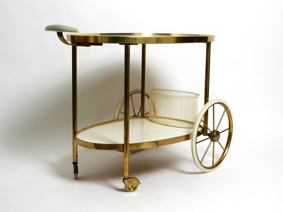 Image 1 of Rare Beautiful Mid Century Brass And Solid Wood Serving Trolley Or Bar Cart By Vereinigte Werkstätten 