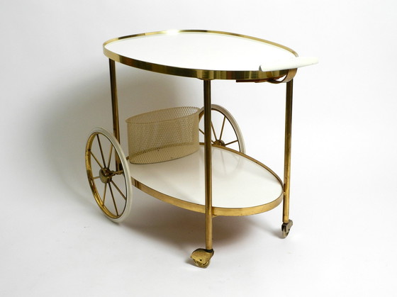 Image 1 of Rare Beautiful Mid Century Brass And Solid Wood Serving Trolley Or Bar Cart By Vereinigte Werkstätten 