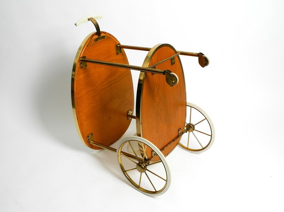 Image 1 of Rare Beautiful Mid Century Brass And Solid Wood Serving Trolley Or Bar Cart By Vereinigte Werkstätten 