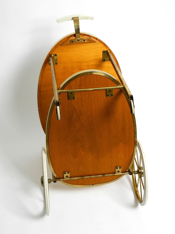 Image 1 of Rare Beautiful Mid Century Brass And Solid Wood Serving Trolley Or Bar Cart By Vereinigte Werkstätten 