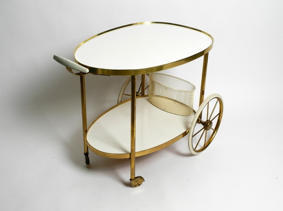 Image 1 of Rare Beautiful Mid Century Brass And Solid Wood Serving Trolley Or Bar Cart By Vereinigte Werkstätten 