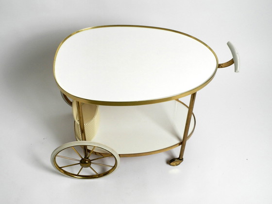 Image 1 of Rare Beautiful Mid Century Brass And Solid Wood Serving Trolley Or Bar Cart By Vereinigte Werkstätten 