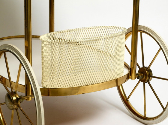 Image 1 of Rare Beautiful Mid Century Brass And Solid Wood Serving Trolley Or Bar Cart By Vereinigte Werkstätten 