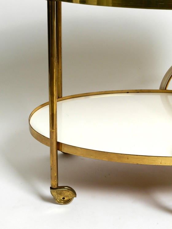 Image 1 of Rare Beautiful Mid Century Brass And Solid Wood Serving Trolley Or Bar Cart By Vereinigte Werkstätten 