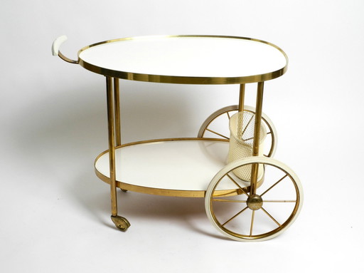 Rare Beautiful Mid Century Brass And Solid Wood Serving Trolley Or Bar Cart By Vereinigte Werkstätten 