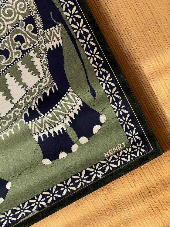 Image 1 of Opera d'arte batik dello Sri Lanka con cornice XL vintage