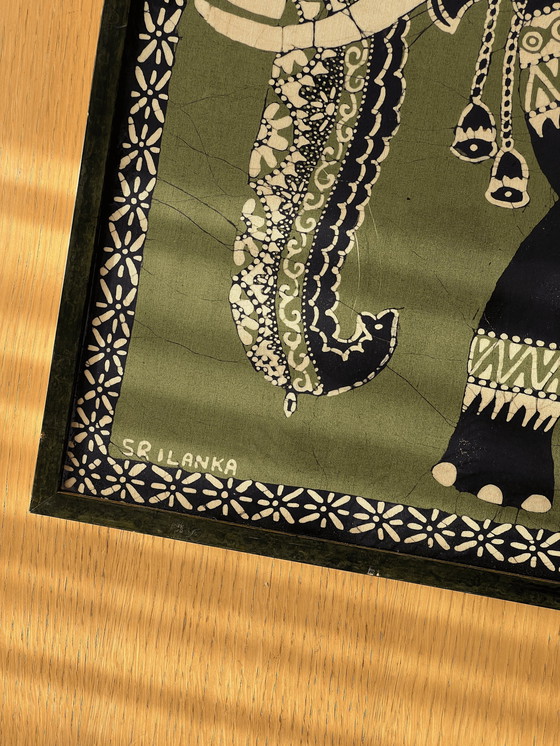 Image 1 of Opera d'arte batik dello Sri Lanka con cornice XL vintage