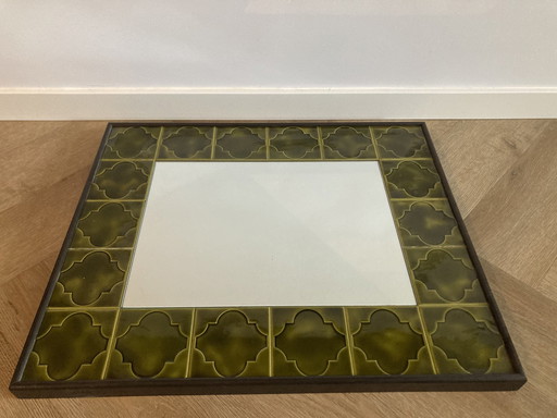 1970s Mirror Ceramic Tiles With Wooden Frame