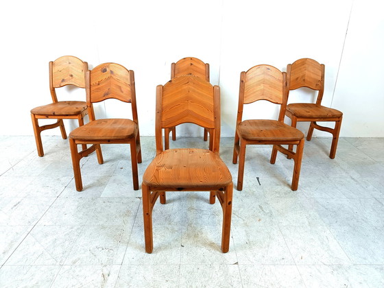 Image 1 of 6x Vintage pine wood dining chairs