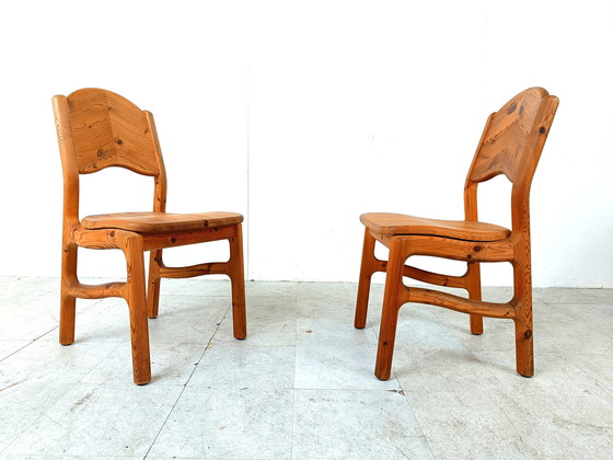 Image 1 of 6x Vintage pine wood dining chairs