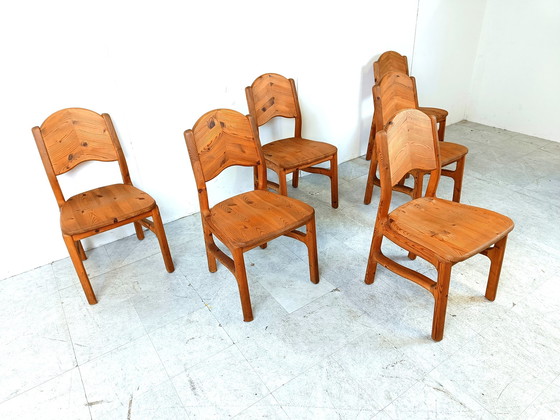 Image 1 of 6x Vintage pine wood dining chairs