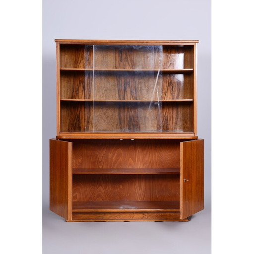 Art Deco vintage walnut bookcase, Czechia 1950s